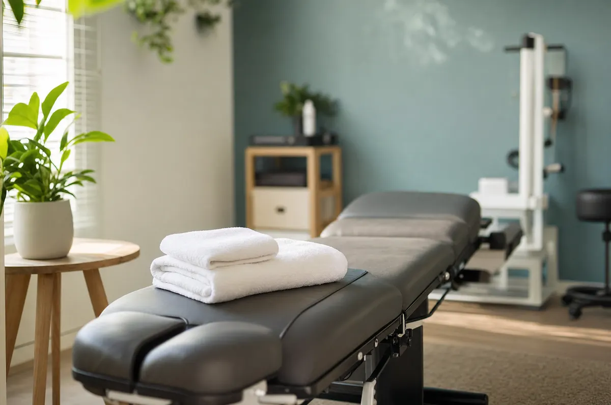 Calm, modern treatment room at Caldero Chiropractic in Arcadia